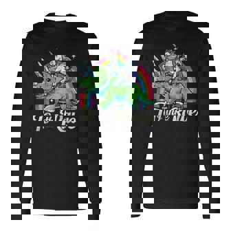 Techno Party Unicorn Sloth Dinosaur Rave Music Long Sleeve T-Shirt | Mazezy