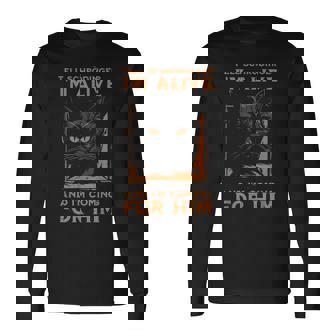 Tell Schrodinger I'm Alive Science Humor Black Cat Long Sleeve T-Shirt - Monsterry