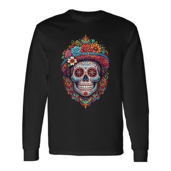 Tête De Mort Mexicaineugarkull Dia De Los Muertos Fleurs T-shirt à manches longues - Cadeauxyz