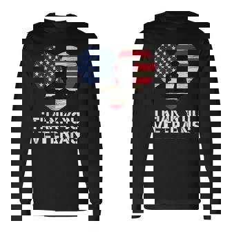 Thank You Veterans Day American Flag Heart Patriotic Hero Long Sleeve T-Shirt | Mazezy