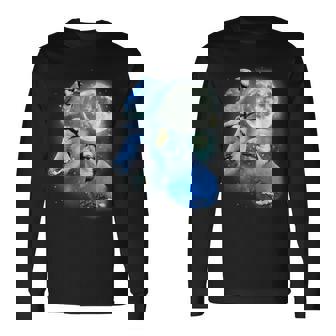 Three Blue Jay Moon Avian Wildlife Birdwatching Bird Lover Long Sleeve T-Shirt | Mazezy