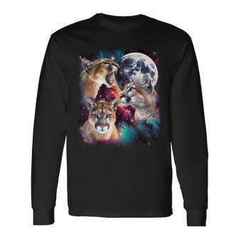 Three Mountain Lion Moon 3 Cougar Moon Cursed Meme Long Sleeve T-Shirt - Thegiftio UK
