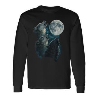 Three Wolves Howling At The Moon 3 Wolf Moon Long Sleeve T-Shirt - Thegiftio UK