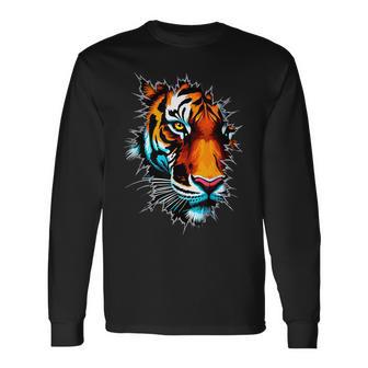 Tiger Face Wild Animal Tiger Long Sleeve T-Shirt - Thegiftio UK