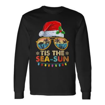 Tis The Sea Sun Santa Beach Summer Christmas In July Summer Long Sleeve T-Shirt - Thegiftio UK