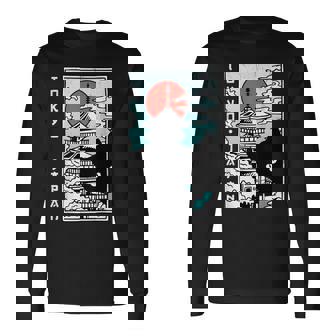 Tokyo Japan Cute Kawaii Japanese Temple Black Cat Long Sleeve T-Shirt | Seseable FR