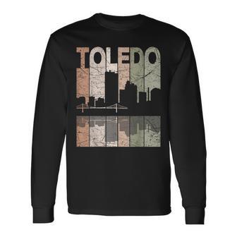 Toledo Vintage Toledo Ohio Retro Toledo Skyline Small Black Long Sleeve T-Shirt - Thegiftio