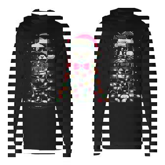 Tuxedo Cat Kitten Santa Hat Christmas Lights Long Sleeve T-Shirt - Thegiftio
