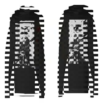 Tuxedo Samurai Cat Japanese Ink Painting Swordsman Long Sleeve T-Shirt | Seseable FR