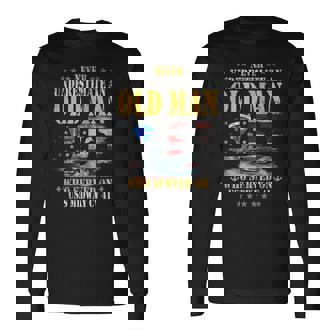 USS Midway CV 41 Aircraft Carrier Flag Underestimate Old Man Long Sleeve T-Shirt | Mazezy