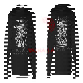 Valhalla Odin Brújula Nórdica Con Runasikingas De Lobo Y Cuervo Camiseta de manga larga - Regaloses