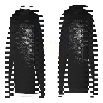 Valhalla Wolf Wolves Odin's Runes Nordic Compass Viking Long Sleeve T-Shirt - Monsterry