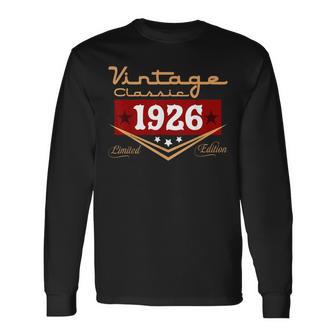 Vintage 100Th Birthday Decoration Vintage 1926 100 Years Old Long Sleeve T-Shirt - Thegiftio UK