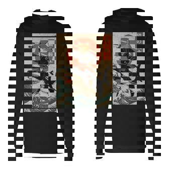 Vintage Anime Cat Japanese Samurai Cat Riding Shark Long Sleeve T-Shirt | Seseable FR