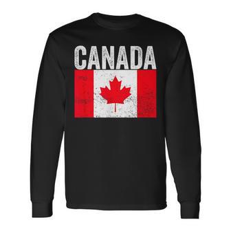 Vintage Canada Flag Distressed Maple Leaf Patriotic Long Sleeve T-Shirt | Seseable UK