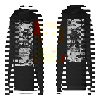 Vintage Cat Eating Ramen Japanese Noodles Long Sleeve T-Shirt | Mazezy