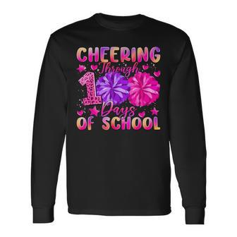 Vintage Cheering Through 100 Days Of School Cheerleader Long Sleeve T-Shirt - Thegiftio UK