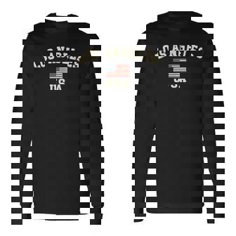 Vintage Los Angeles Usa Drapeau Américain La Coolouvenir Rétro T-shirt à manches longues - Cadeauxyz