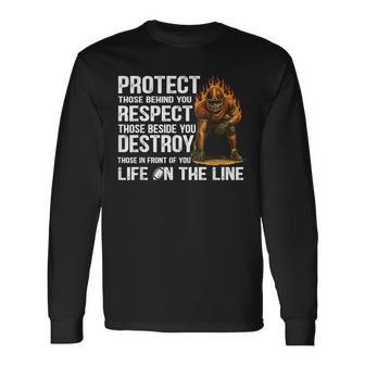 Vintage Protect Respect Destroy Offensive Lineman Football Long Sleeve T-Shirt - Thegiftio UK