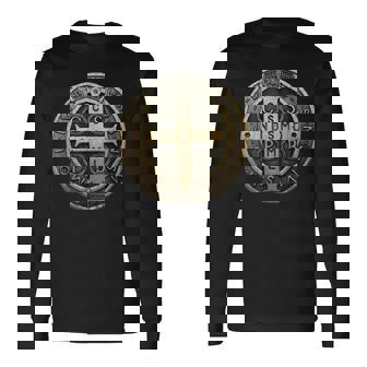 Vintage Retro St Benedict Medal Saint Benedict Cross Cathol Long Sleeve T-Shirt - Thegiftio