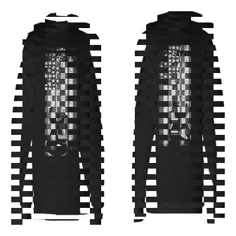 Vintage Rock And Roll Usa American Flag Guitar Long Sleeve T-Shirt | Seseable UK