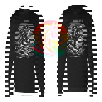 Vintage Sunset Horse Horseback Equestrianism Horse Riding Long Sleeve T-Shirt | Mazezy