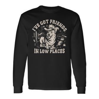 Vintage Western Cowboy Corgi Saying I've Got Friends Long Sleeve T-Shirt - Thegiftio UK