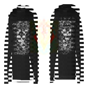 V文字 アルファベット ヴィンテージ モノグラム イニシャル 名前 長袖Tシャツ - Kawaiitshirt