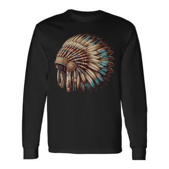 War Bonnet Native American Chief Long Sleeve T-Shirt - Thegiftio UK