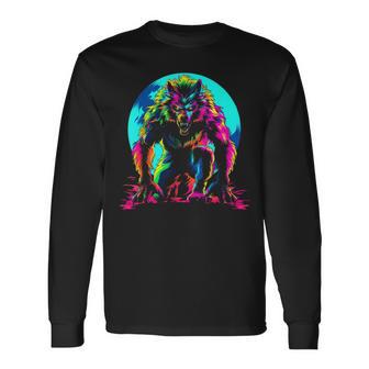 Werewolf Wolf Moon Popart Long Sleeve T-Shirt - Thegiftio UK