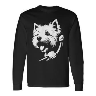West Highland White Terrier Peering Dog Westie Long Sleeve T-Shirt - Thegiftio UK