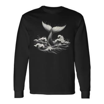 Whale Tail In Wave Graphic Long Sleeve T-Shirt - Thegiftio UK
