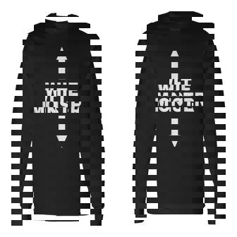 White Monster With Up And Down Arrows Long Sleeve T-Shirt - Monsterry