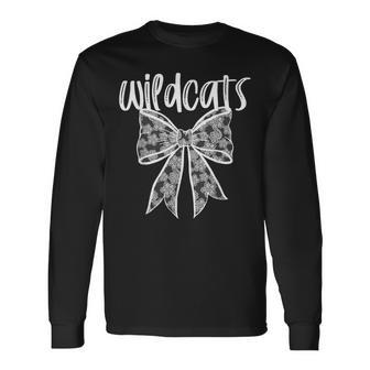 Wildcats Coquette Aesthetic Girly Team Mascot Lace Bow Long Sleeve T-Shirt - Monsterry