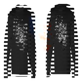 Wolf Drapeau Américain Usaintage 4 Juillet Loup Patriotique T-shirt à manches longues - Cadeauxyz