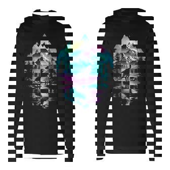 Wolf Forest Moon Vintage Cosmic Howling Wolf Lover Graphic Long Sleeve T-Shirt - Monsterry