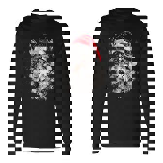 Wolf Santa Hat Xmas Wolf Lovers Christmas Pajama Long Sleeve T-Shirt - Thegiftio