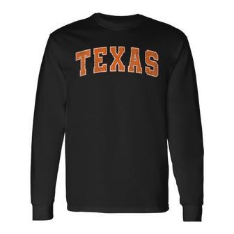 Women's Texas Retro Orange Varsity Vintage Text Long Sleeve T-Shirt - Thegiftio UK