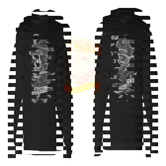 Working Class Skull Blue Collar Traditional Tattoo Flash Long Sleeve T-Shirt - Monsterry