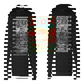 Zion National Park Utah Angels Landing Vintage Hiking Trail Long Sleeve T-Shirt | Mazezy