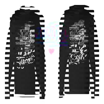 「I Loveingapore Citykyline」とマーライオンのデザイン。 長袖Tシャツ - Kawaiitshirt