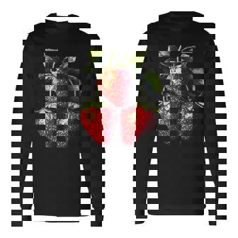 いちご フルーツモチーフ カラフル イラスト イチゴ 長袖Tシャツ - Kawaiitshirt