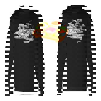 おもしろ寿司 かわいい かわいい 寝る食べ物 長袖Tシャツ - Kawaiitshirt