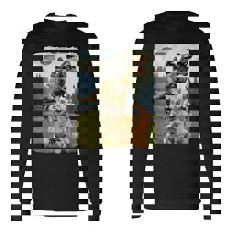 おもしろ猫 ゴリラ 恐竜 Ufo ミーム 不条理なユーモアシーン 長袖Tシャツ - Kawaiitshirt