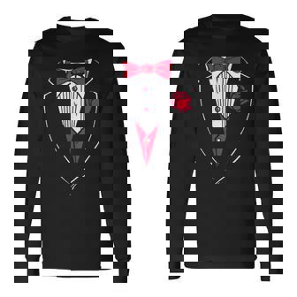 かわいいレッドパピヨンとローズのタキシード。 長袖Tシャツ - Kawaiitshirt