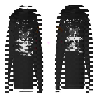 ばっちこーい 柴犬 ネタ 元気 ポジティブ おもしろ イラスト ツッコミ ジョーク 長袖Tシャツ - Kawaiitshirt