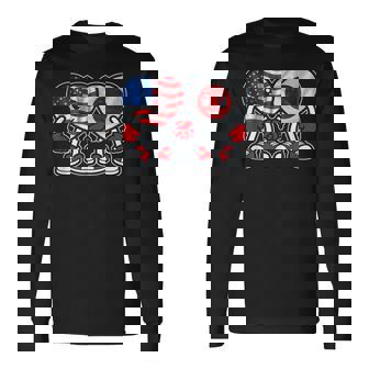 アメリカと日本 ハート フレンドシップ 長袖Tシャツ - Kawaiitshirt