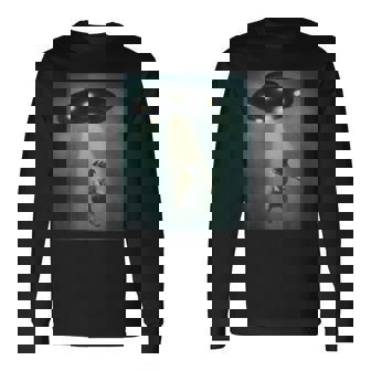 エイリアン誘拐パグ Ufo 面白い宇宙犬デザイン 長袖Tシャツ - Kawaiitshirt