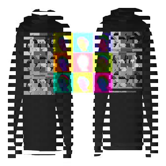 エリザベス 9 正方形タイル ポップアート イギリスの女王 長袖Tシャツ - Kawaiitshirt