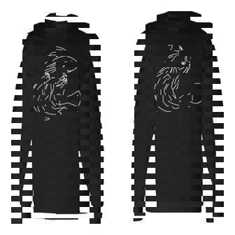 エレガントなラインアート 金魚 ミニマリスト 魚の描画 長袖tシャツ 長袖Tシャツ - Kawaiitshirt